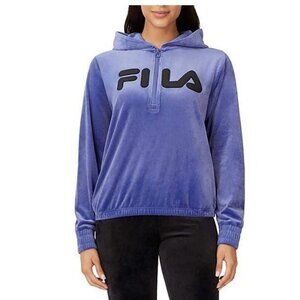 Fila blue velour hooded 3/4 zip pullover size S